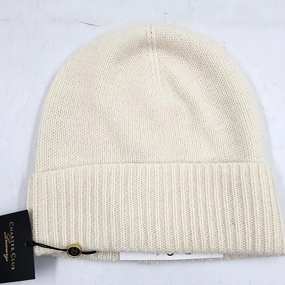 *FIRM PRICE* Charter Club 100% Cashmere Cuffed Beanie One Size Ribbed Cuff